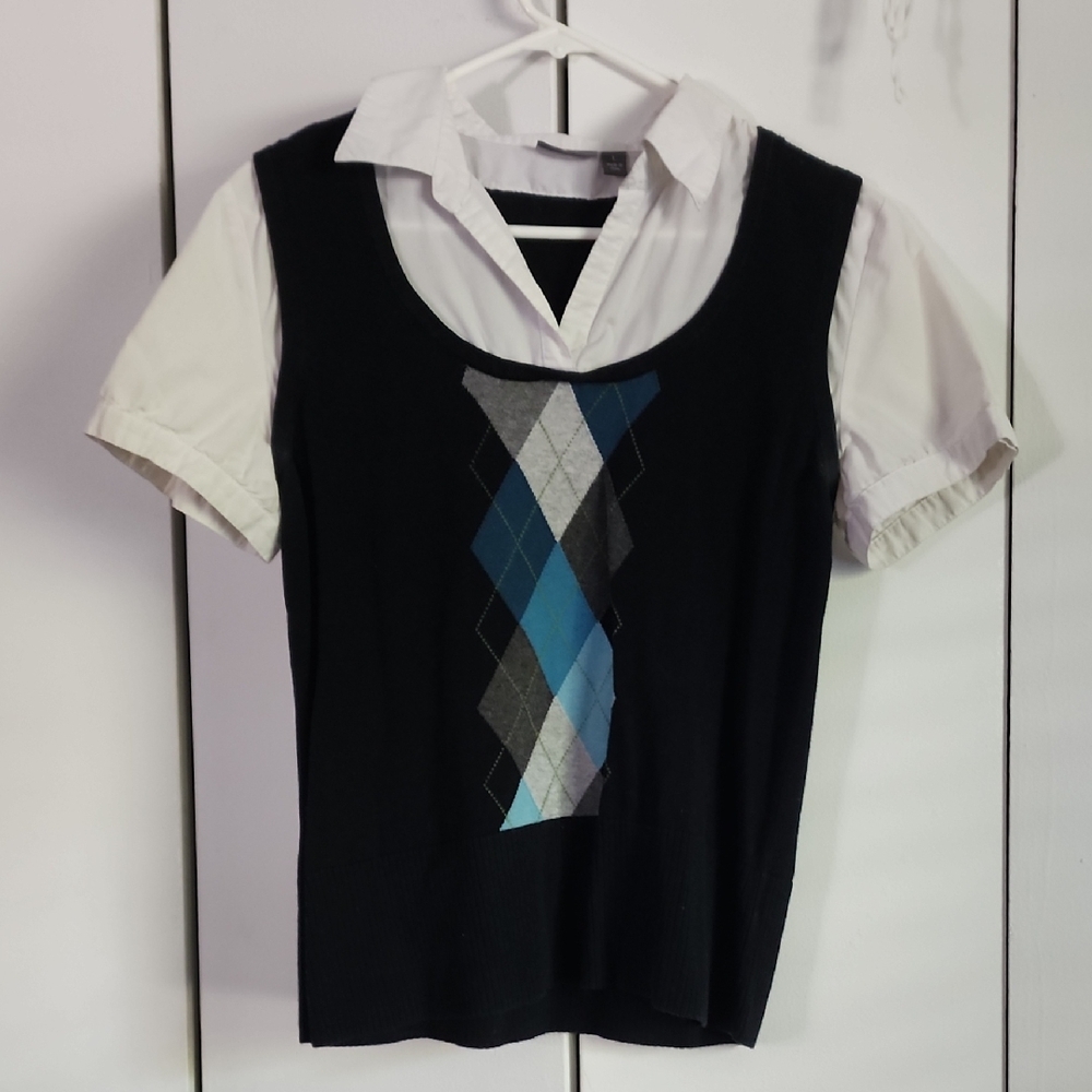 Apt. 9 Black and White Argyle Blouse